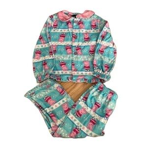 Peppa Pig Pajama Set 4T Blue Pink Girls 2 Piece Sparkle Collared Button Down